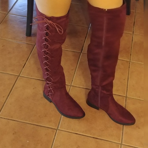RESTOCKED Boots over knee lace side Up color Wine - Picture 6 of 8